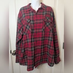 Vintage Wrangler Men's Flannel Shirt  Red Plaid Western Cowboy 90s, Size XL